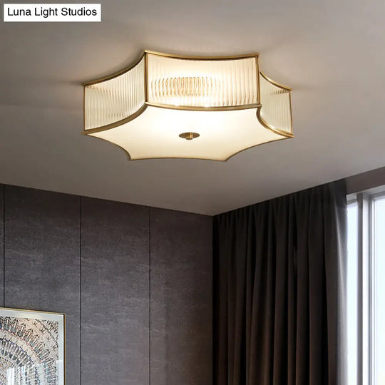 Gold Hexagram Glass Flushmount Ceiling Lamp – Simplicity & Elegance For Bedroom Lighting