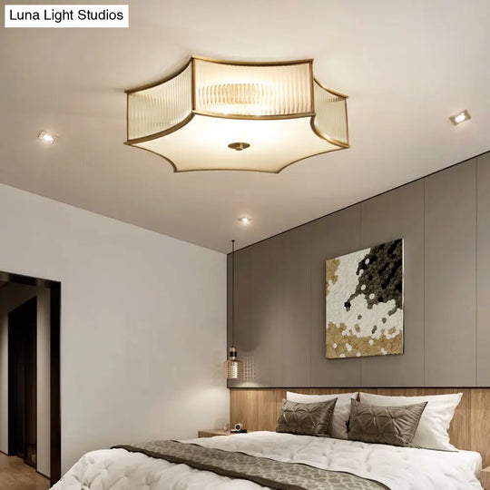 Gold Hexagram Glass Flushmount Ceiling Lamp Simplicity & Elegance For Bedroom Lighting