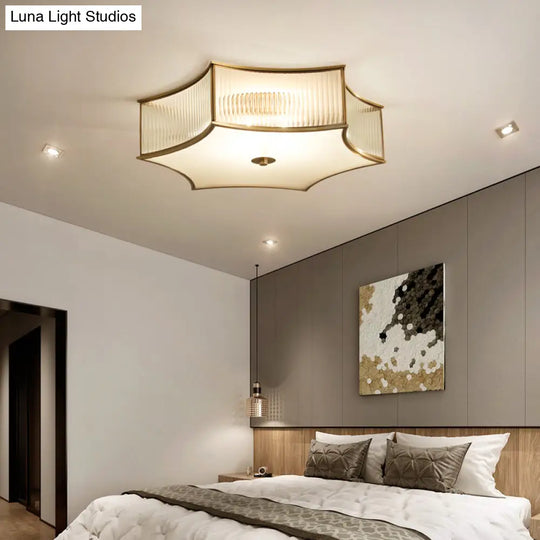 Gold Hexagram Glass Flushmount Ceiling Lamp – Simplicity & Elegance For Bedroom Lighting