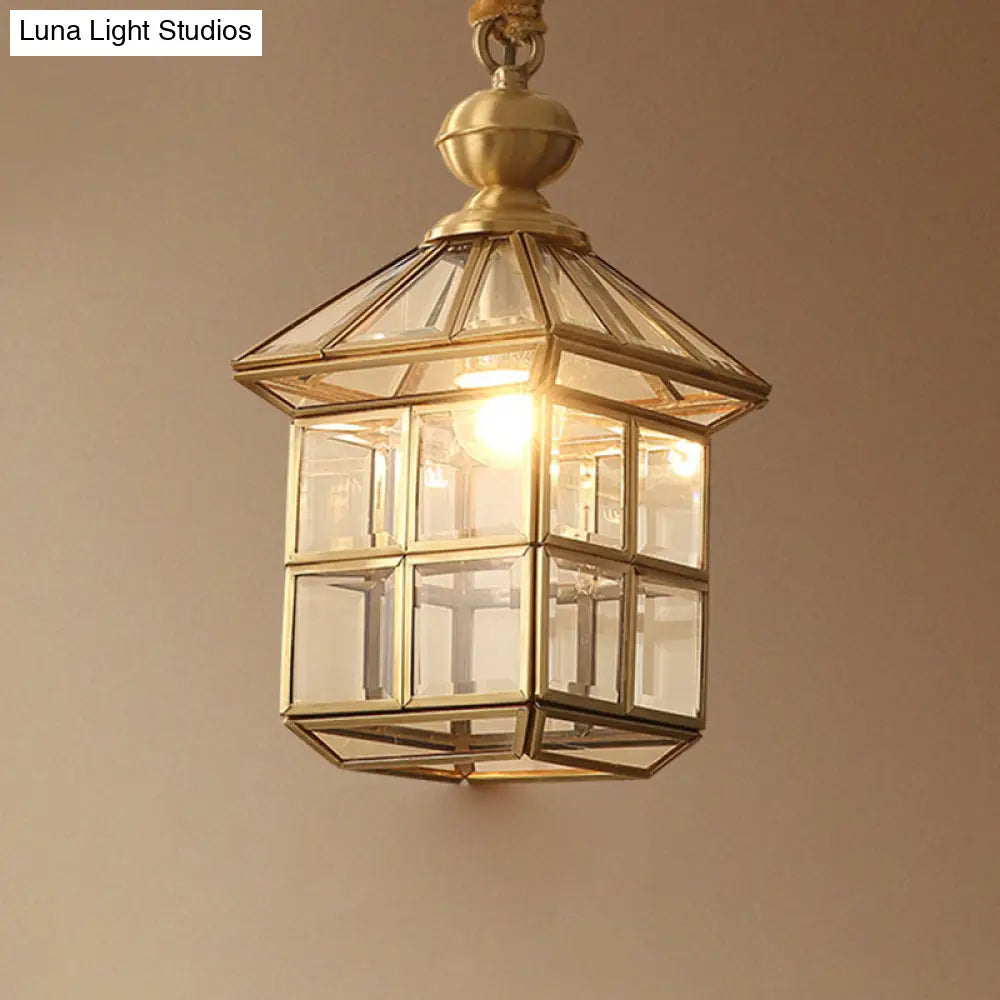 Gold House Shaped Glass Pendant Light For Corridor