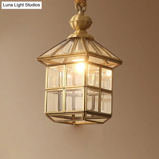 Gold House Shaped Glass Pendant Light For Corridor