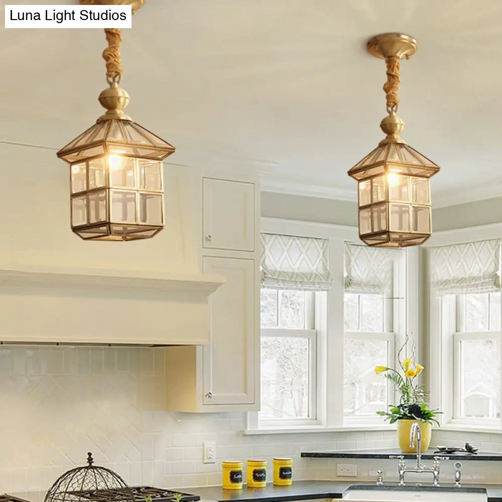 Gold House Shaped Glass Pendant Light For Corridor