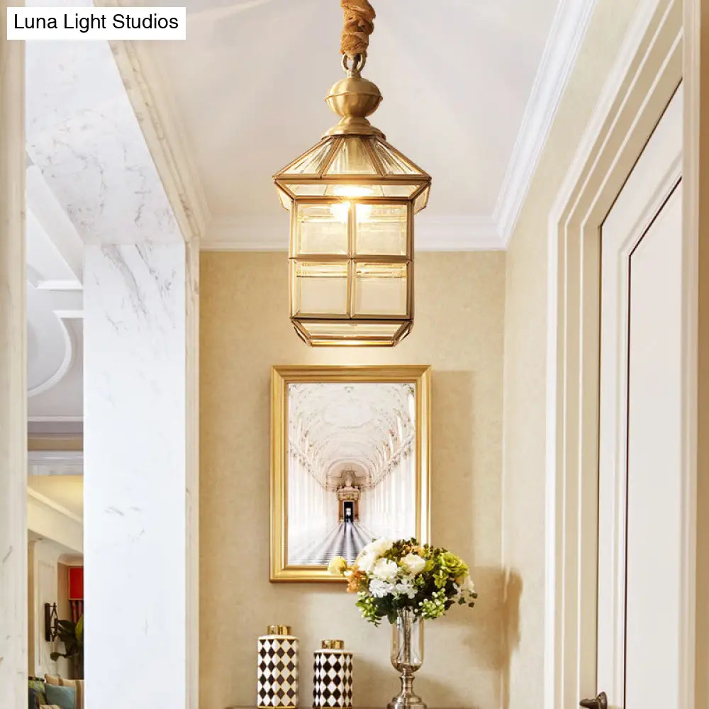 Gold House Shaped Glass Pendant Light For Corridor