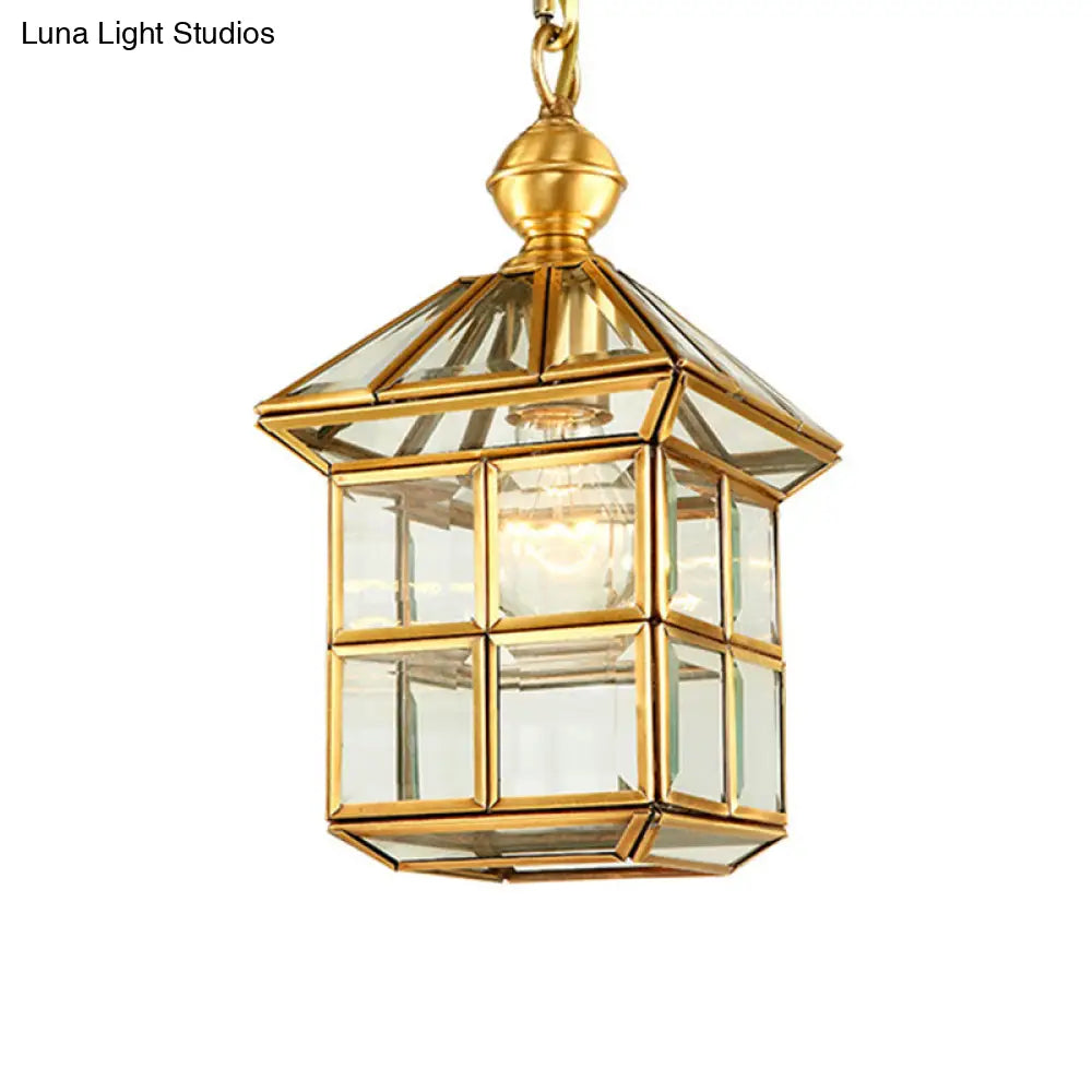 Gold House Shaped Glass Pendant Light For Corridor