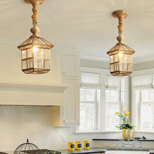 Gold House Shaped Glass Pendant Light For Corridor