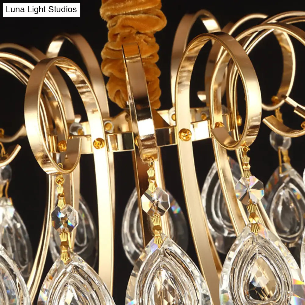 Gold Industrial Geometric Chandelier With Crystal Teardrop Shade - 5/6/8 Bulb Pendant Light