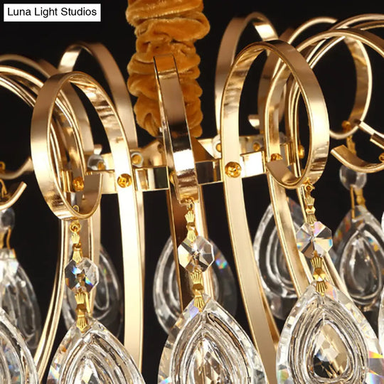 Industrial Gold Geometric Metal Chandelier Pendant Light With Crystal Teardrop Shade - 5/6/8 Bulbs