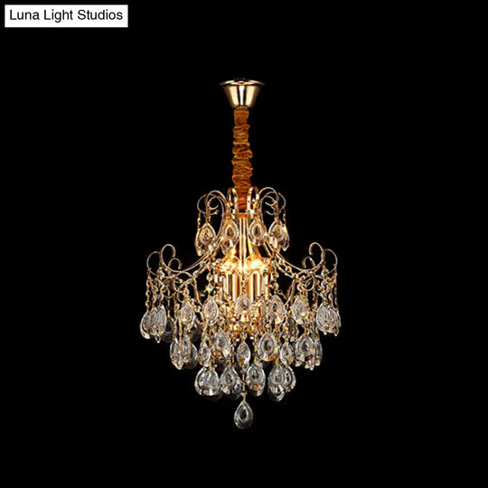 Industrial Gold Geometric Metal Chandelier Pendant Light With Crystal Teardrop Shade - 5/6/8 Bulbs