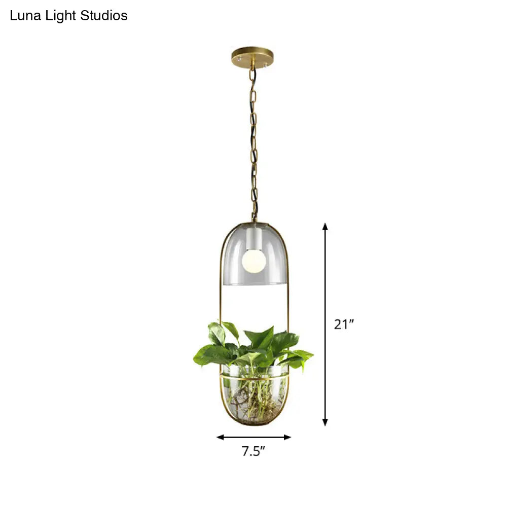 Oval Industrial Metal Pendant Led Light Fixture - Gold 1 Bulb Restaurant Lighting