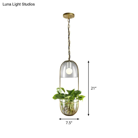 Oval Industrial Metal Pendant Led Light Fixture - Gold 1 Bulb Restaurant Lighting