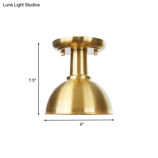 Gold Industrial Metallic Semi Flush Mount Light - 1 Bulb Hall Fixture