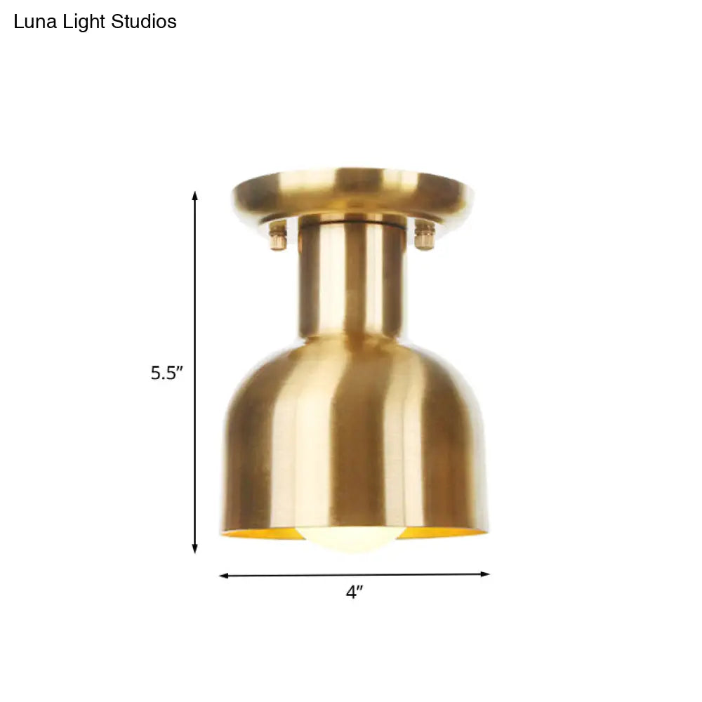 Gold Industrial Metallic Semi Flush Mount Light - 1 Bulb Hall Fixture