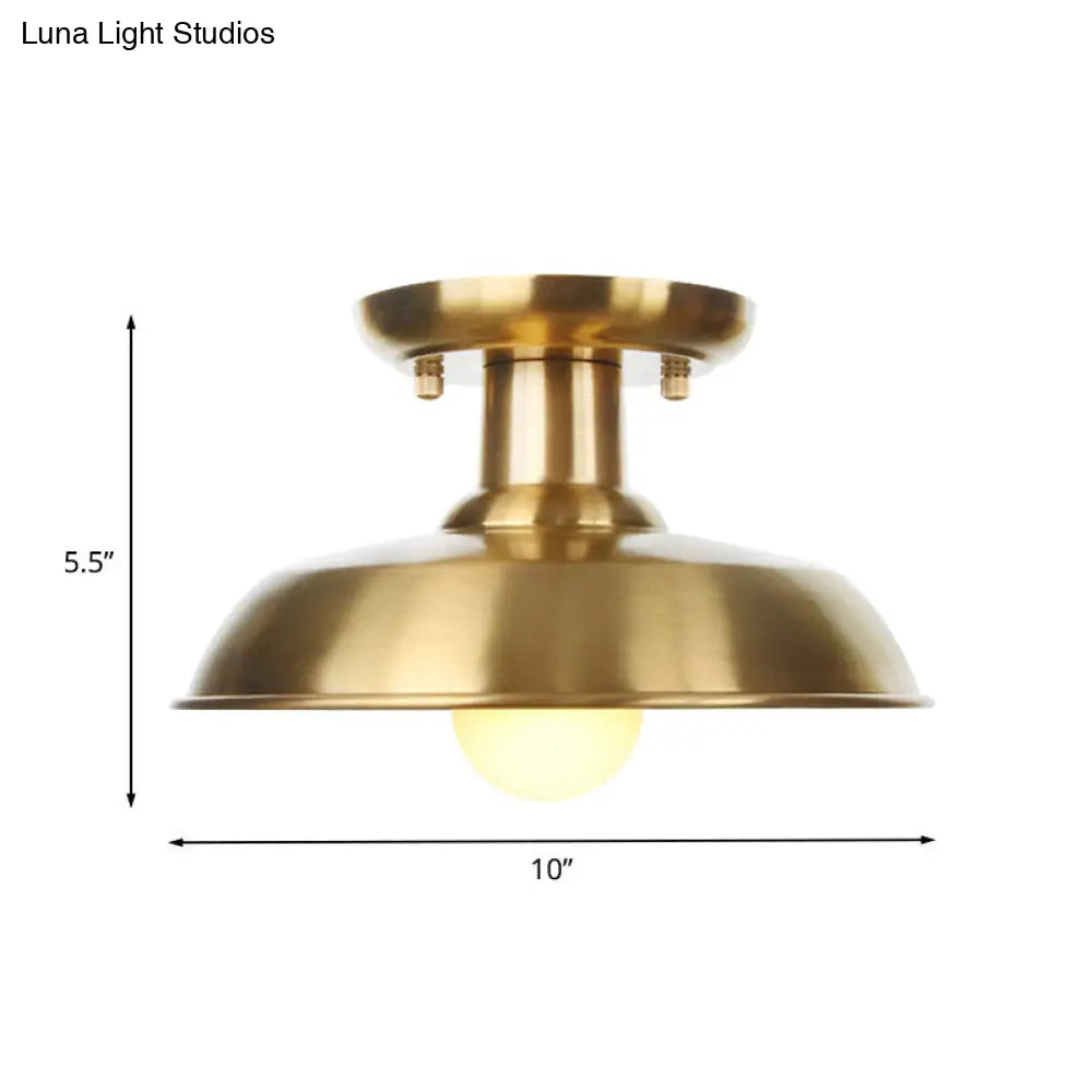 Gold Industrial Metallic Semi Flush Mount Light - 1 Bulb Hall Fixture