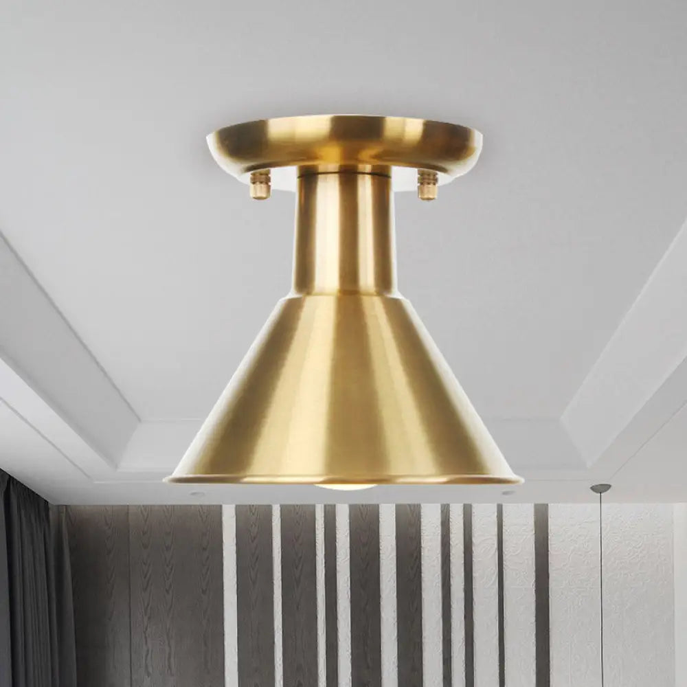 Gold Industrial Metallic Semi Flush Mount Light - 1 Bulb Hall Fixture / A