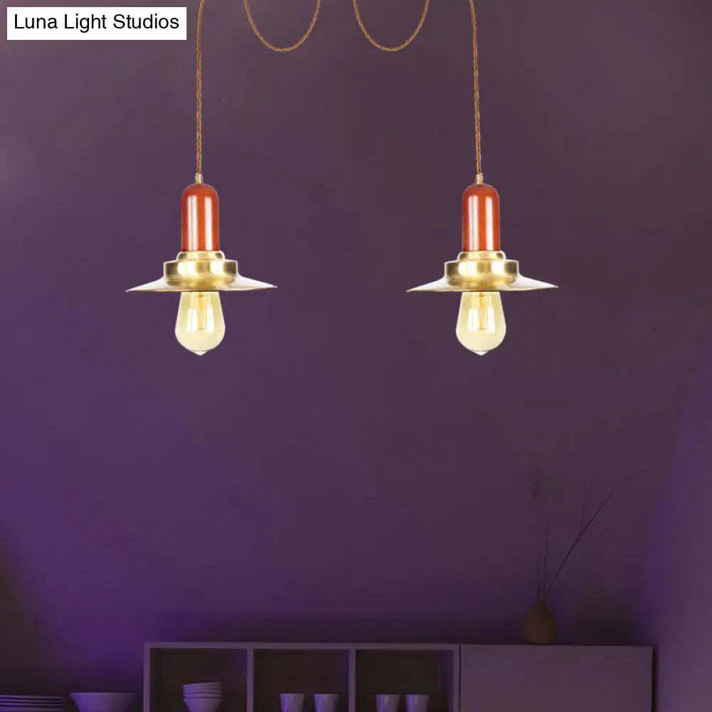 Gold Industrial Pendant Lighting For Clothing Store - Flat Metal Swag Lamp Multiple Hanging Lights