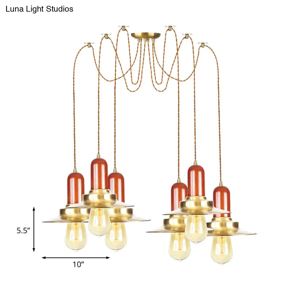 Gold Industrial Pendant Lighting For Clothing Store - Flat Metal Swag Lamp Multiple Hanging Lights