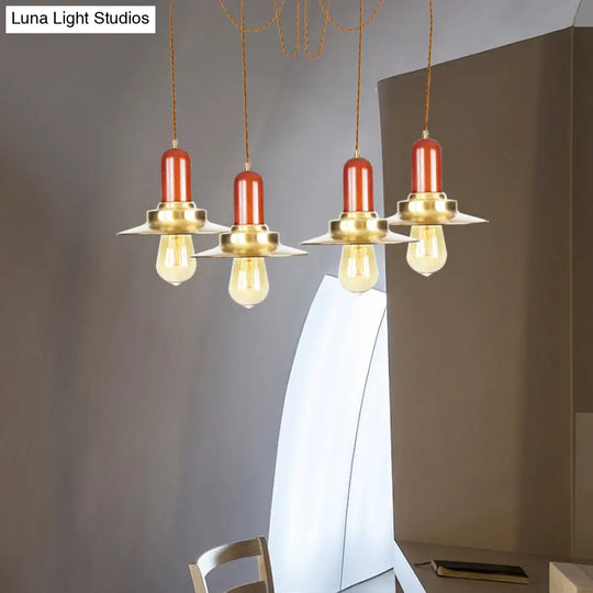 Gold Industrial Pendant Lighting For Clothing Store - Flat Metal Swag Lamp Multiple Hanging Lights