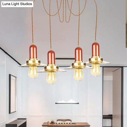 Gold Industrial Pendant Lighting For Clothing Store - Flat Metal Swag Lamp Multiple Hanging Lights