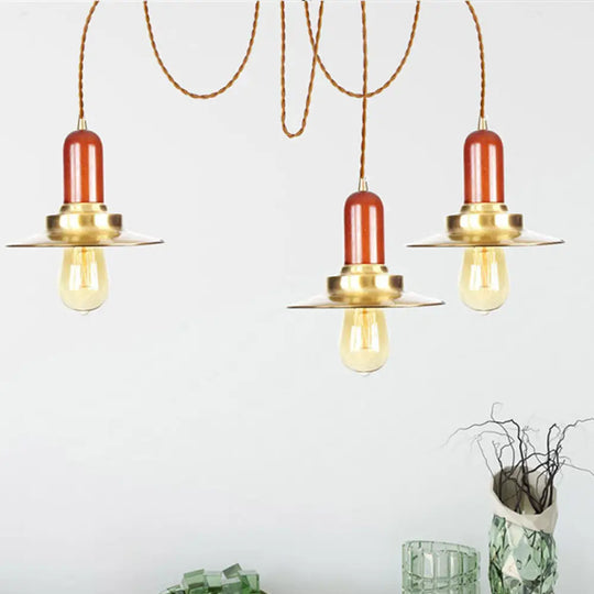 Gold Industrial Pendant Lighting For Clothing Store - Flat Metal Swag Lamp Multiple Hanging Lights