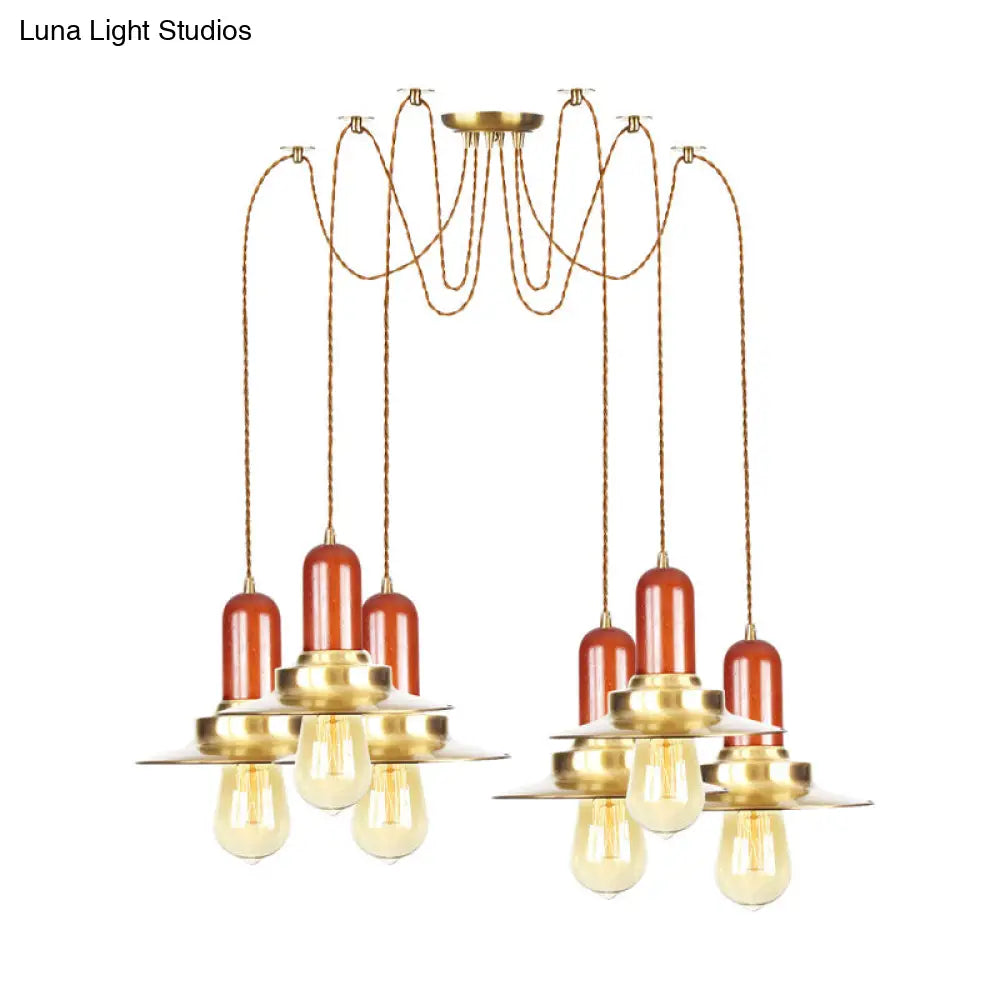 Gold Industrial Pendant Lighting For Clothing Store - Flat Metal Swag Lamp Multiple Hanging Lights