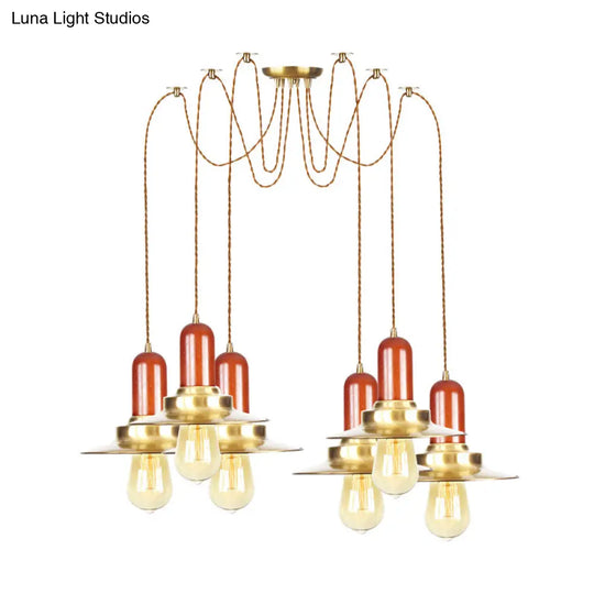 Gold Industrial Pendant Lighting For Clothing Store - Flat Metal Swag Lamp Multiple Hanging Lights