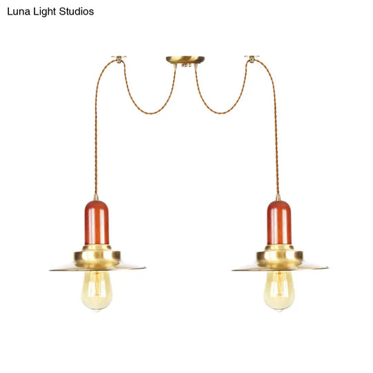 Gold Industrial Pendant Lighting For Clothing Store - Flat Metal Swag Lamp Multiple Hanging Lights