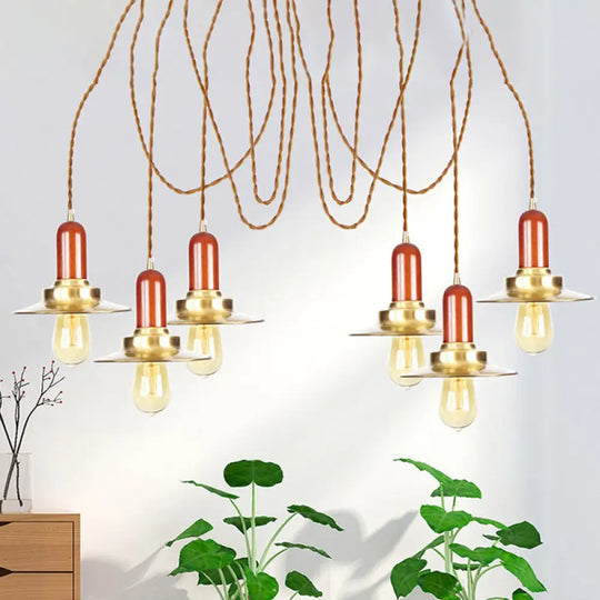 Gold Industrial Pendant Lighting For Clothing Store - Flat Metal Swag Lamp Multiple Hanging Lights