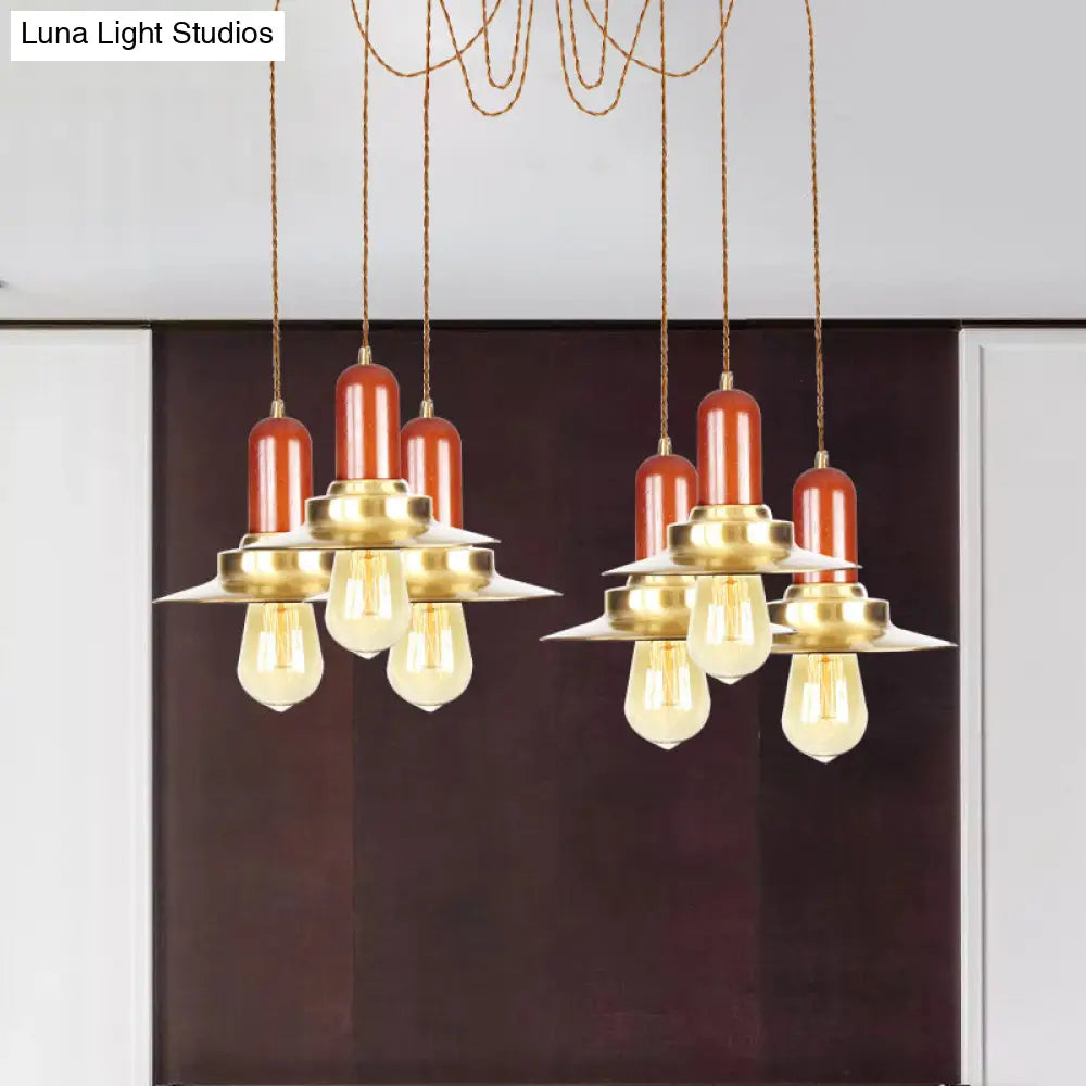 Gold Industrial Pendant Lighting For Clothing Store - Flat Metal Swag Lamp Multiple Hanging Lights