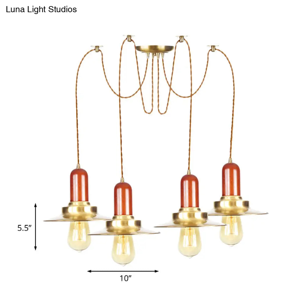 Gold Industrial Pendant Lighting For Clothing Store - Flat Metal Swag Lamp Multiple Hanging Lights