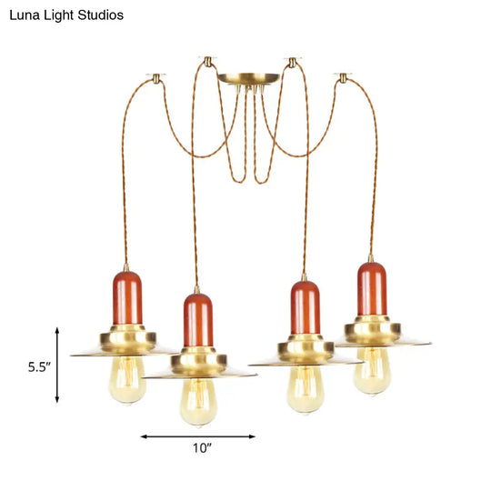 Gold Industrial Pendant Lighting For Clothing Store - Flat Metal Swag Lamp Multiple Hanging Lights