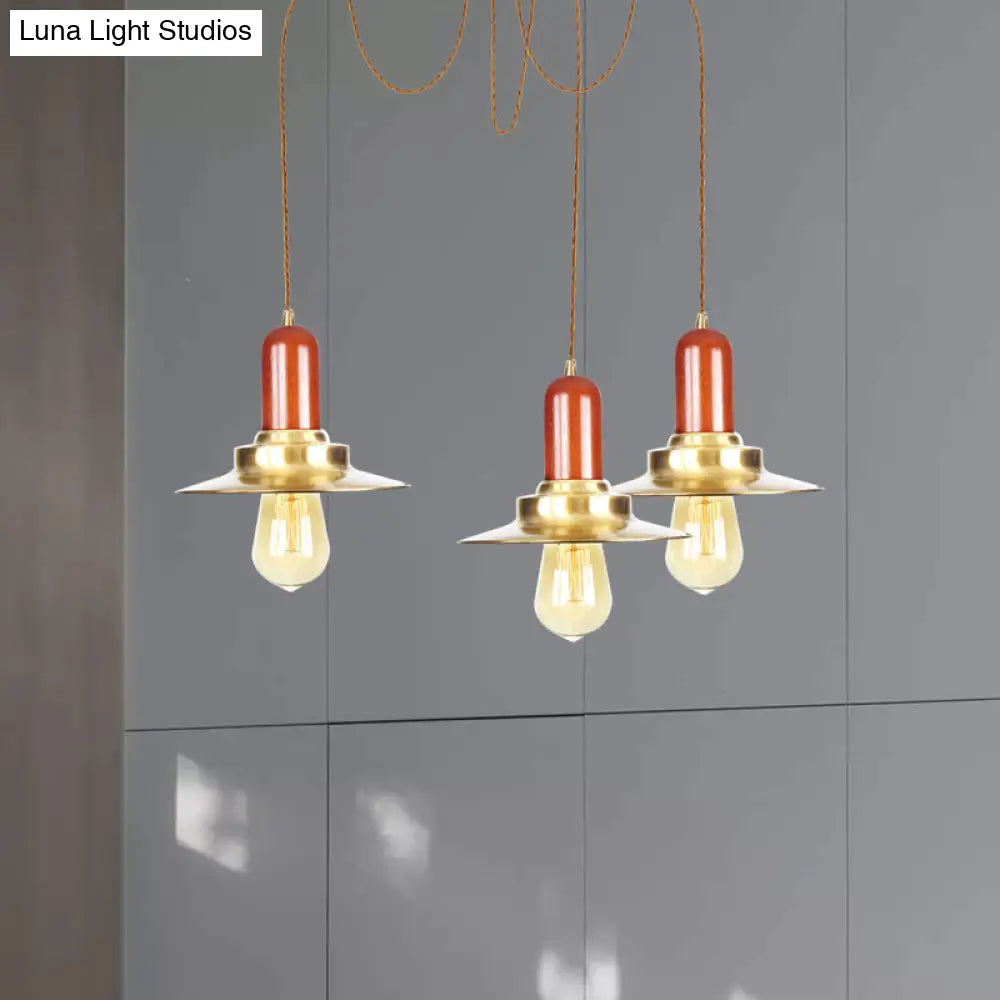 Gold Industrial Pendant Lighting For Clothing Store - Flat Metal Swag Lamp Multiple Hanging Lights