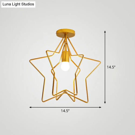 Gold Industrial Star Semi Flush Ceiling Light For Corridor