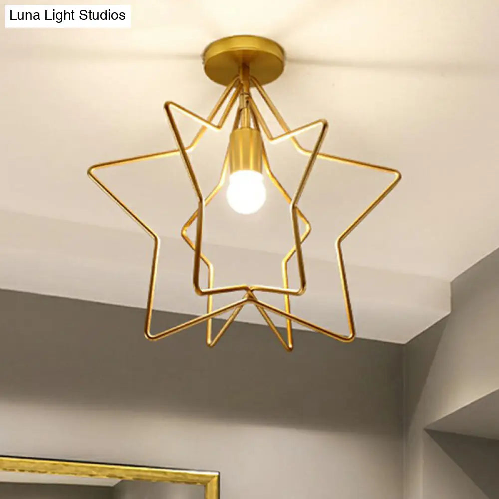 Gold Industrial Star Semi Flush Ceiling Light For Corridor