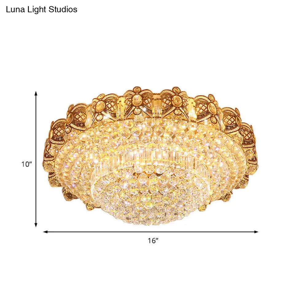 Gold Integrated Led Crystal Ceiling Flush Mount Light 16/23.5 Wide