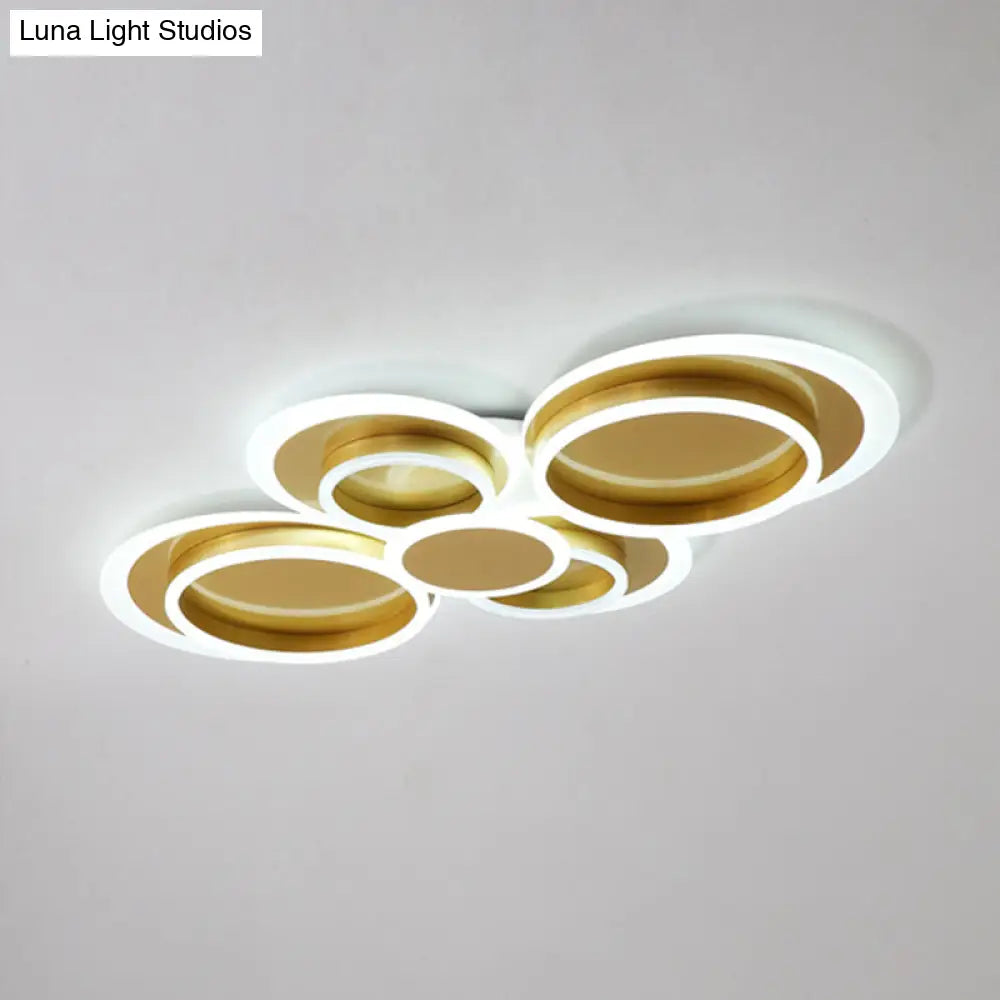 Gold Iron Ceiling Flush Mount Led Light For Parlor - Mid-Century Style With Warm/White
