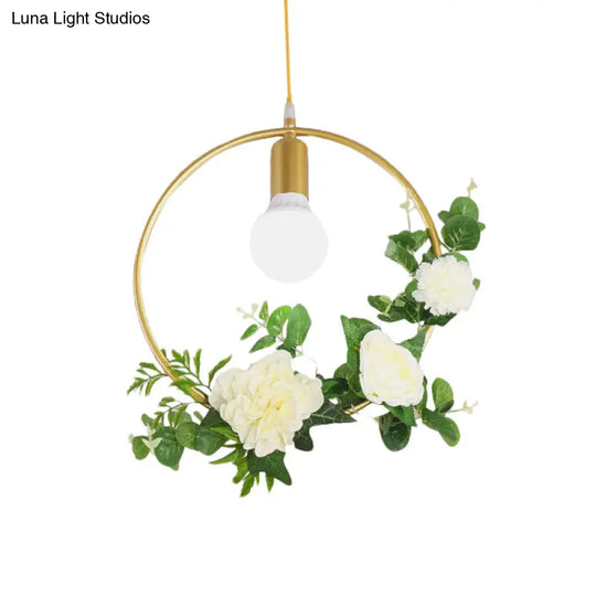 Gold Iron Warehouse Pendant Light With Artistic Deco - Rectangle/Round Frame 1 Head For Living Room