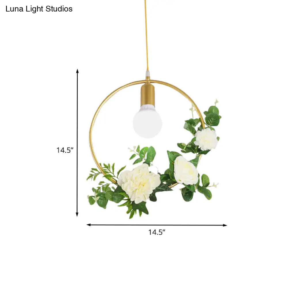 Gold Iron Warehouse Pendant Light With Artistic Deco - Rectangle/Round Frame 1 Head For Living Room