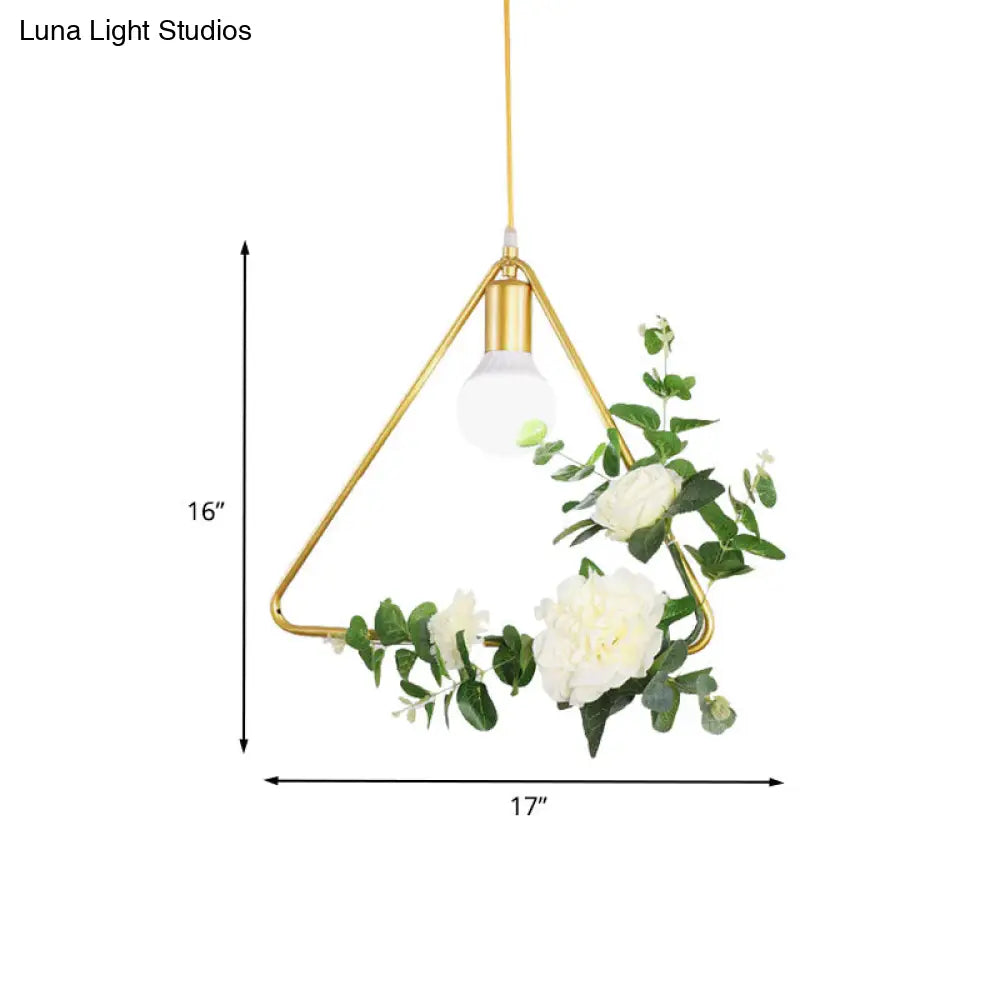 Gold Iron Warehouse Pendant Light With Artistic Deco - Rectangle/Round Frame 1 Head For Living Room