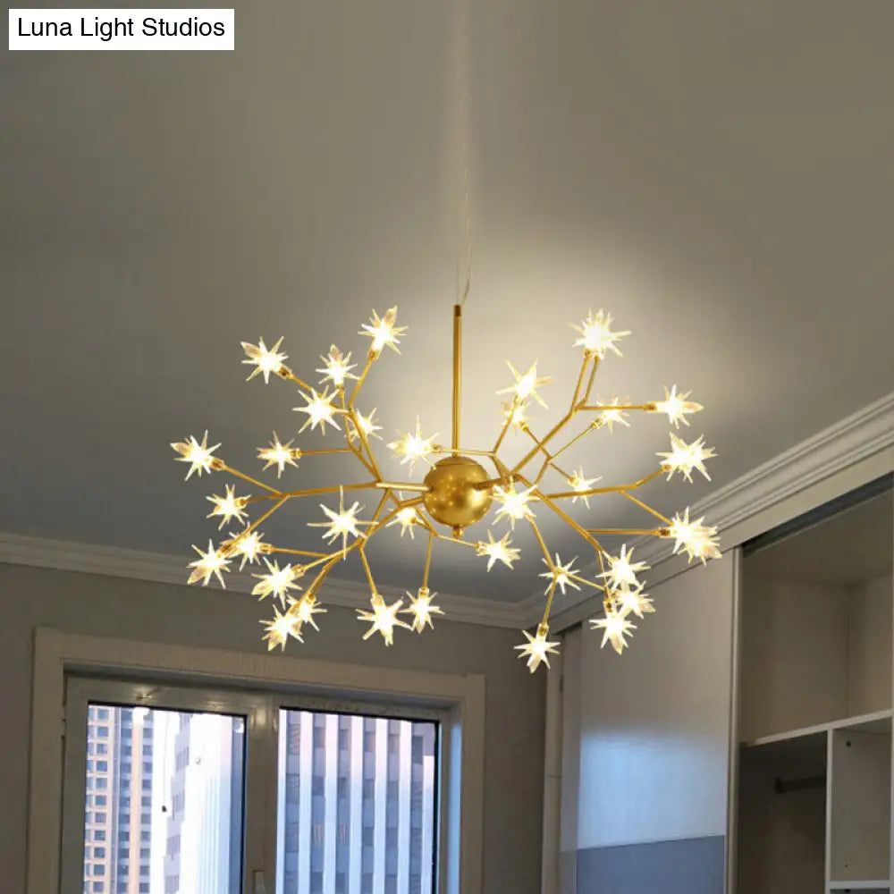 Gold Iron Starry Pendant Light Fixture - Modern 9/27/36-Light Chandelier For Dining Room