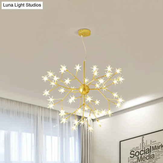 Gold Iron Starry Pendant Light Fixture - Modern 9/27/36-Light Chandelier For Dining Room