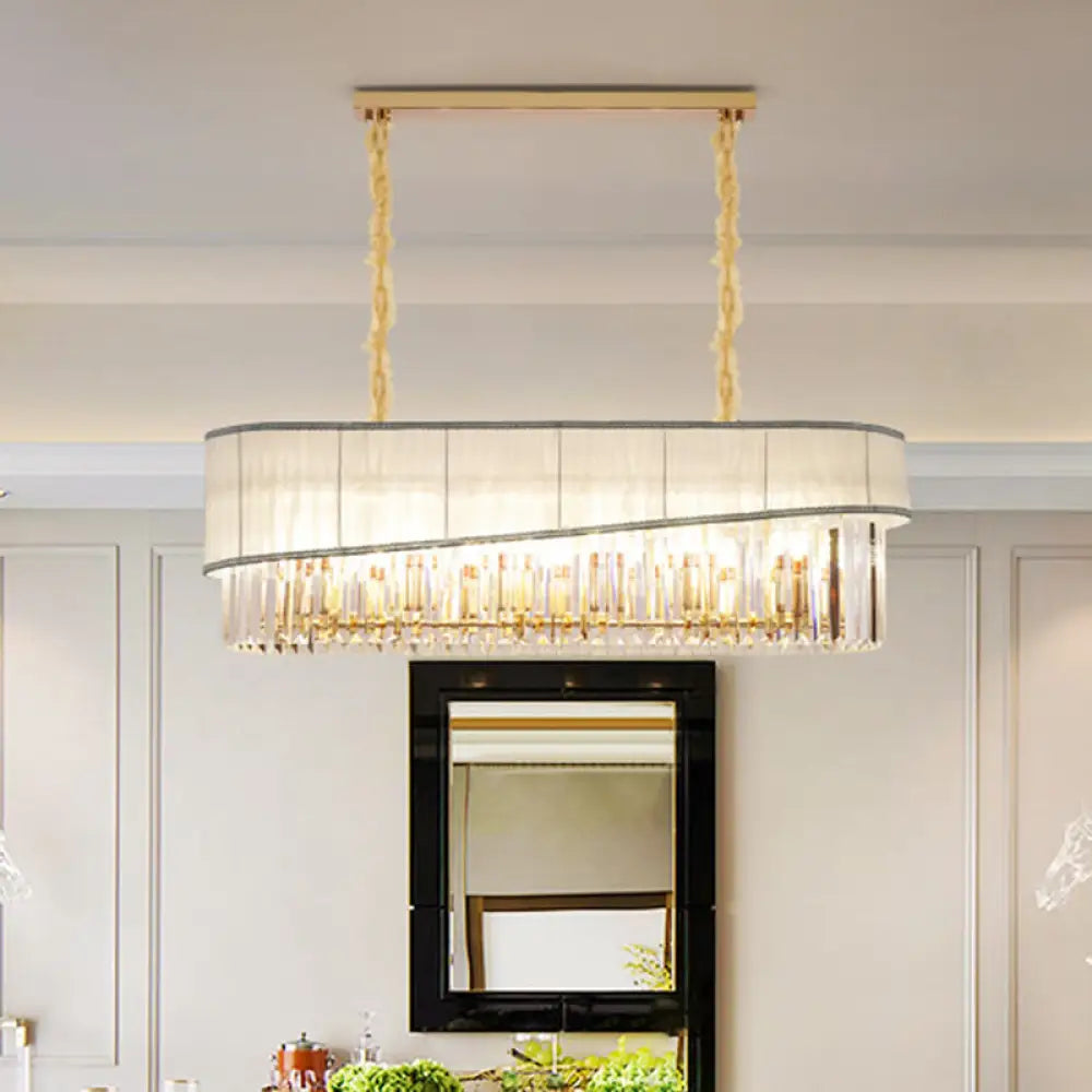 Gold Island Pendant Light Fixture With Crystal Shade - Modern 10 Bulbs Design