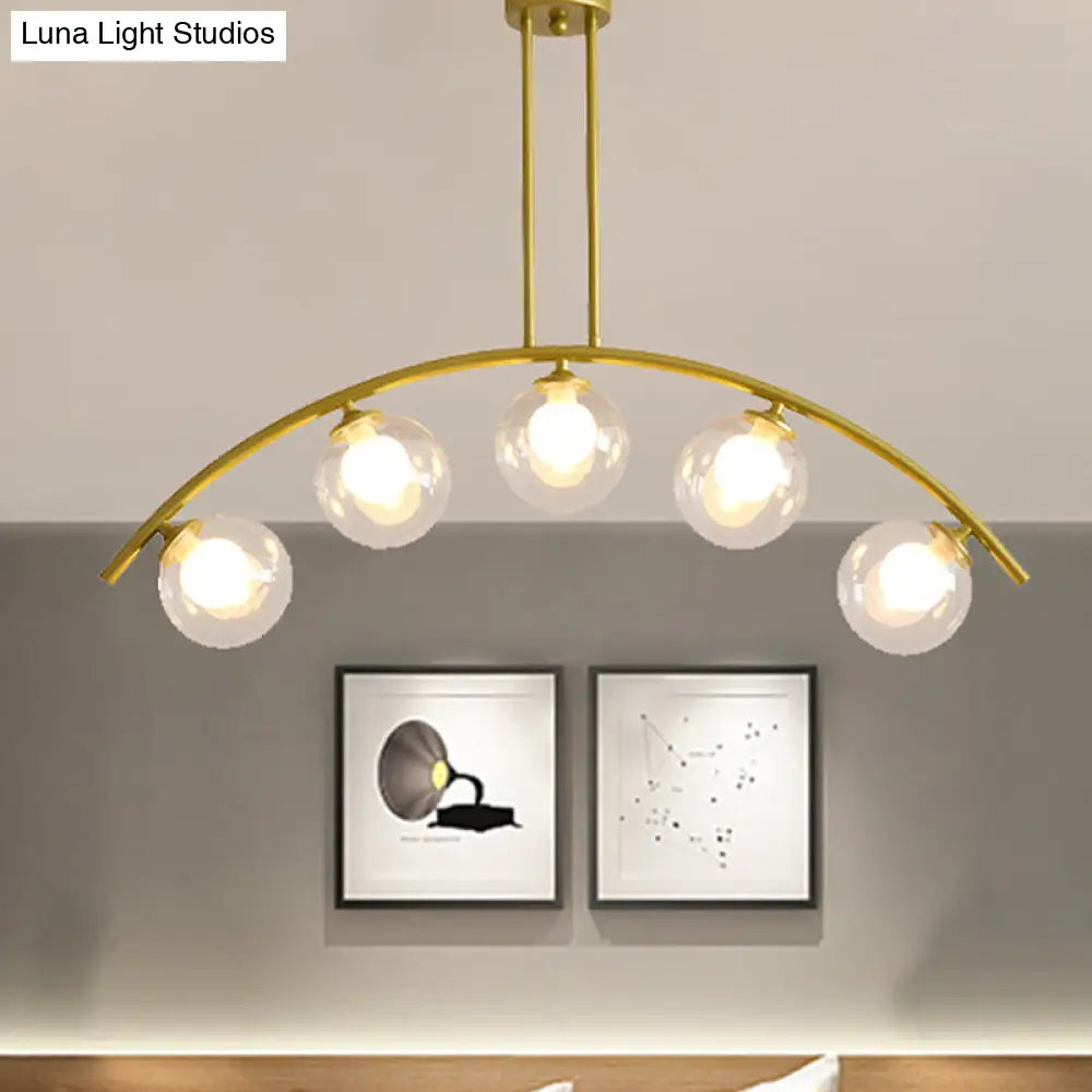 Gold Island Pendant With Clear/White Shade And Curvy Design - Perfect For Modern Kitchens (3/5/7