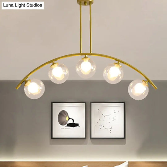 Gold Island Pendant With Clear/White Shade And Curvy Design - Perfect For Modern Kitchens (3/5/7