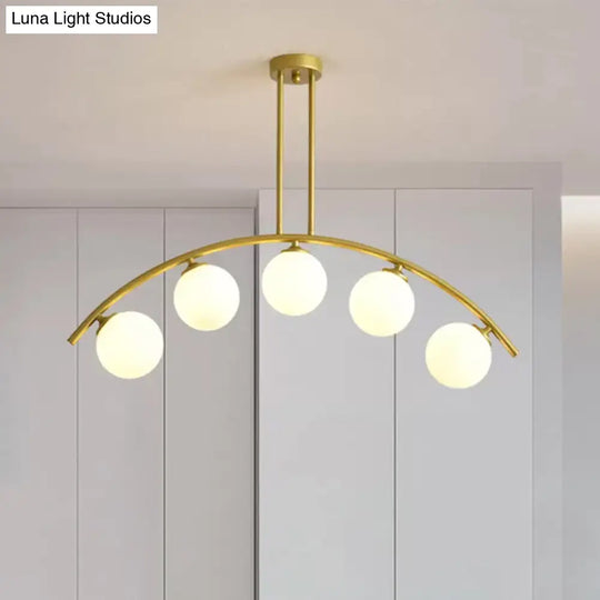 Gold Island Pendant With Clear/White Shade And Curvy Design - Perfect For Modern Kitchens (3/5/7