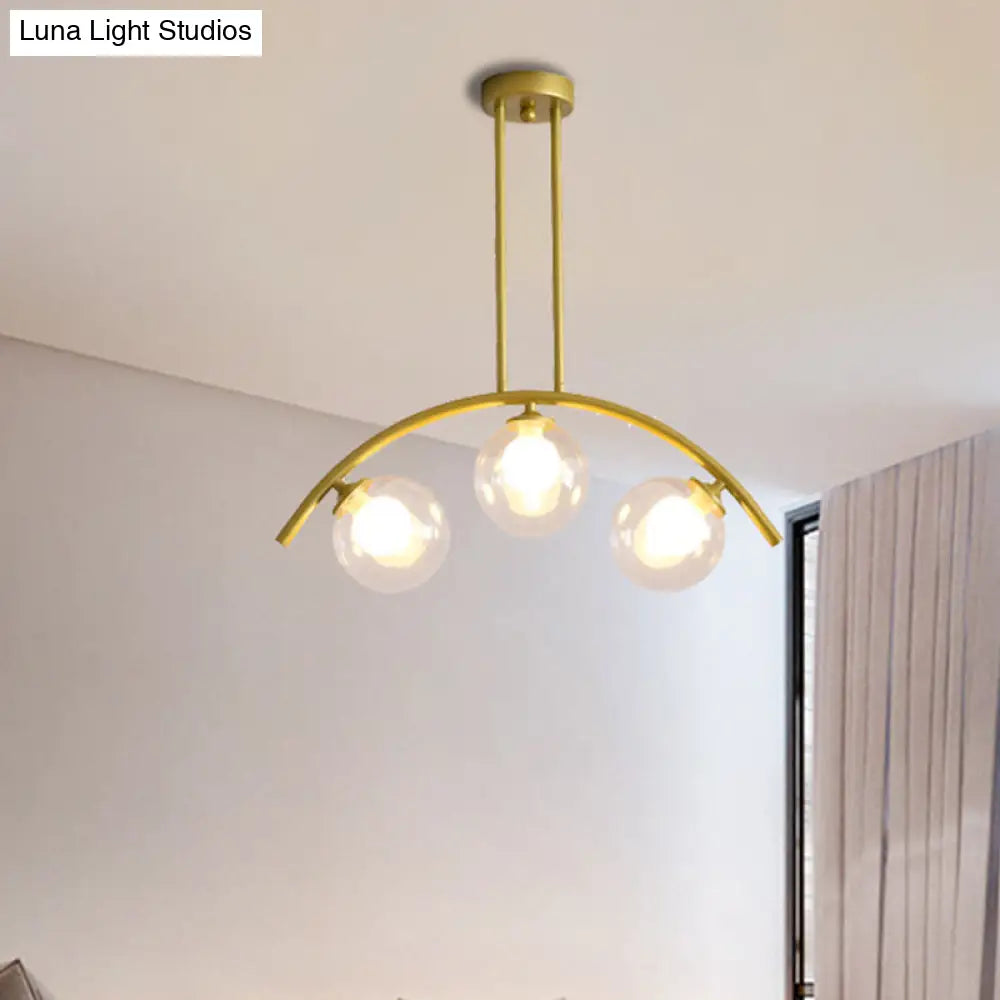 Gold Island Pendant With Clear/White Shade And Curvy Design - Perfect For Modern Kitchens (3/5/7