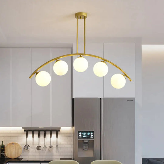 Gold Island Pendant With Clear/White Shade And Curvy Design - Perfect For Modern Kitchens (3/5/7