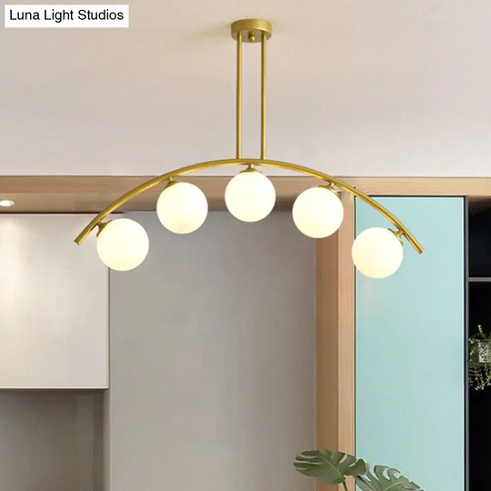 Gold Island Pendant With Clear/White Shade And Curvy Design - Perfect For Modern Kitchens (3/5/7