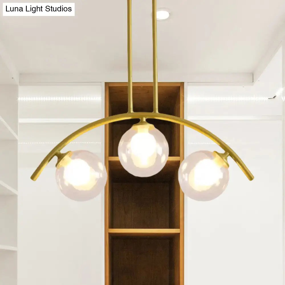 Gold Island Pendant With Clear/White Shade And Curvy Design - Perfect For Modern Kitchens (3/5/7