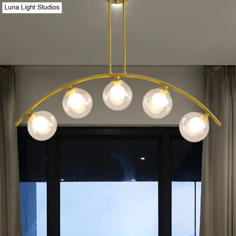 Gold Island Pendant With Clear/White Shade And Curvy Design - Perfect For Modern Kitchens (3/5/7