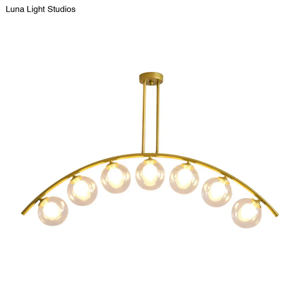 Gold Island Pendant With Clear/White Shade And Curvy Design - Perfect For Modern Kitchens (3/5/7